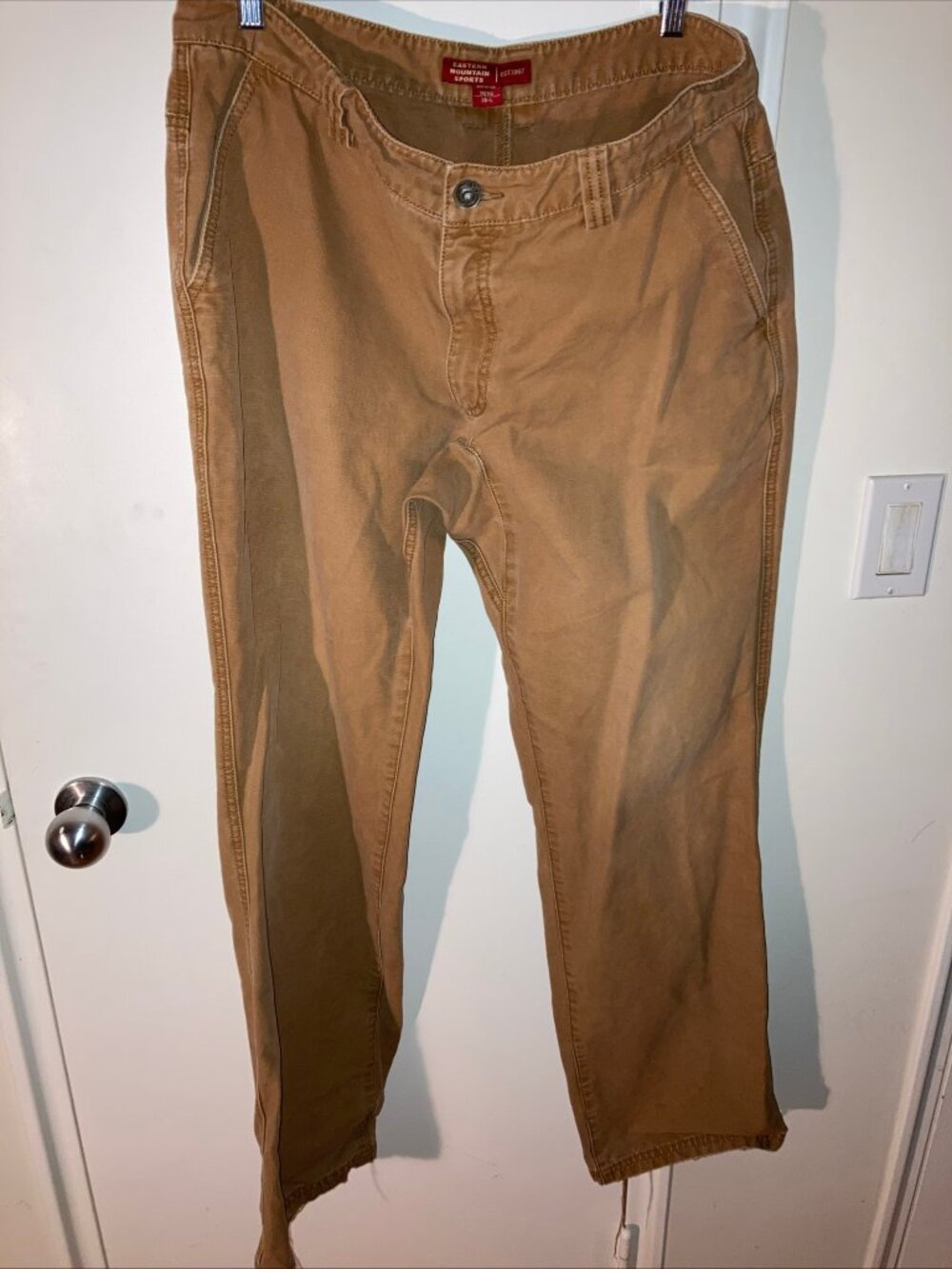 Eastern Mountain Sports Canvas Hiking Pants Frayed Edges Size 36 Tan Long